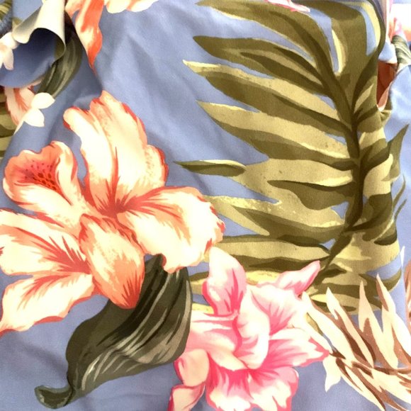 Kona Sol One Piece Blue Tropical Print Ruffle Neck High Coverage Swim Suit S M - Picture 5 of 10